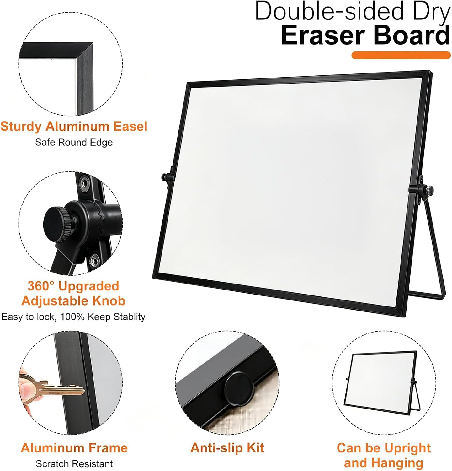 Dry Erase White Board, Aisuoker 16 x 12inch Magnetic Desktop Whiteboard with Stand,10 Markers, 10 Magnets and 1 Eraser, Portable Double-Sided White Board for Kid Drawing Memo to Do and List Wall-White