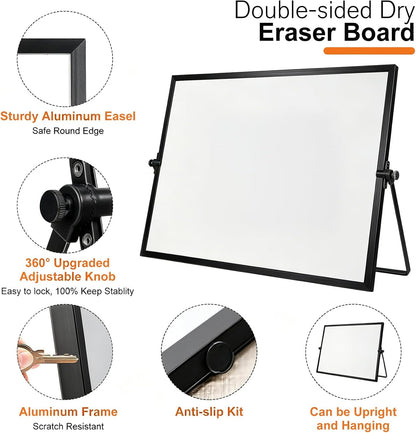 Dry Erase White Board, Aisuoker 16 x 12inch Magnetic Desktop Whiteboard with Stand,10 Markers, 10 Magnets and 1 Eraser, Portable Double-Sided White Board for Kid Drawing Memo to Do and List Wall-White