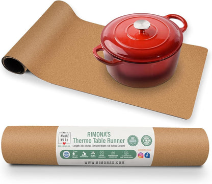 RIMONA'S Heat Resistant Table Runner - Waterproof, Trivet Runner, Heat Proof Table Protector, Trivet Table Runner, Ideal for Gifting, Mother-in-Law Gift, All-Natural Cork Table Runner