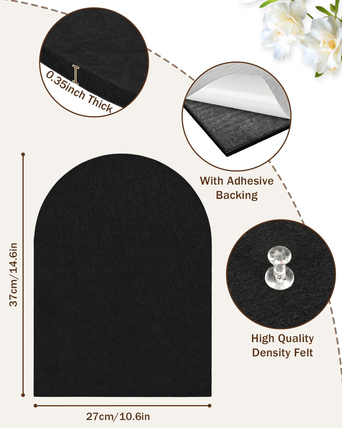 Arched Felt Bulletin Board, Cork Board Alternative for Wall, 10.6in x 14.6in Self-Adhesive Pin Board, 0.35" Thick 2 Pack for Home Office Decor (Camel-2727-2p)