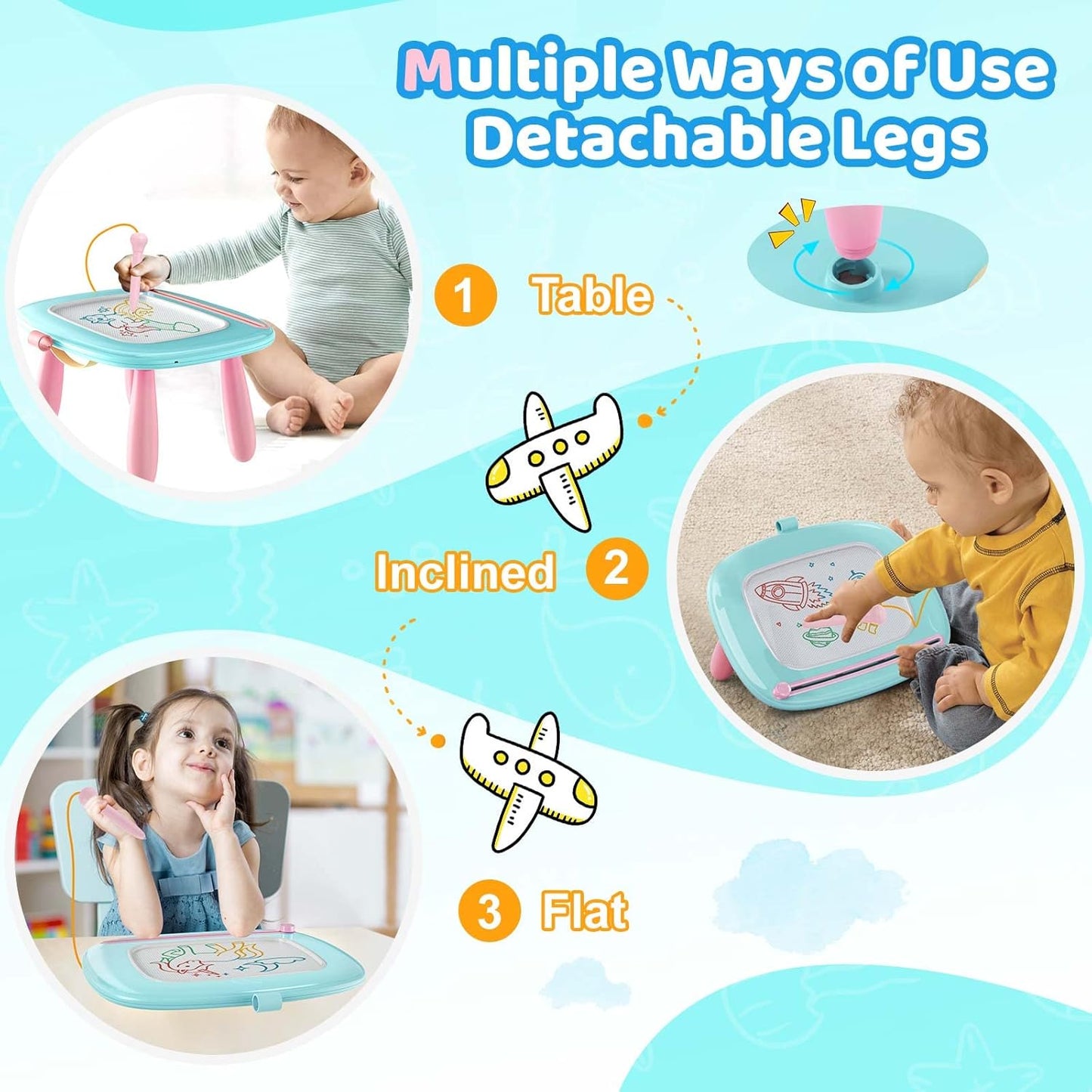 Kikidex Magnetic Drawing Board, Toddler Girl Toys for 1-3 Year Old, Doodle Board Pad Learning and Educational Toys for 1 2 3 Year Old Baby Kids Birthday Gift (Soft Pink)
