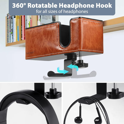 Desk Cup Holder Clip on Pen Holder Headphone Hanger Headset Stand Rotatable Clamp Hook Under Desk (Black)