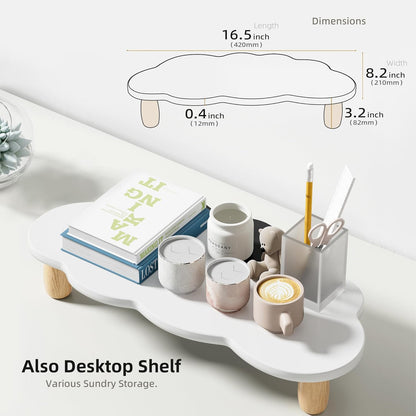 AFOOYO Monitor Stand Riser,Cloud-Shaped Sturdy Wood 16.5In Computer Monitor Riser Wirh Drawer, Multi-Purpose Desktop Organizer Riser for Computer,Laptop,Printer,TV,White