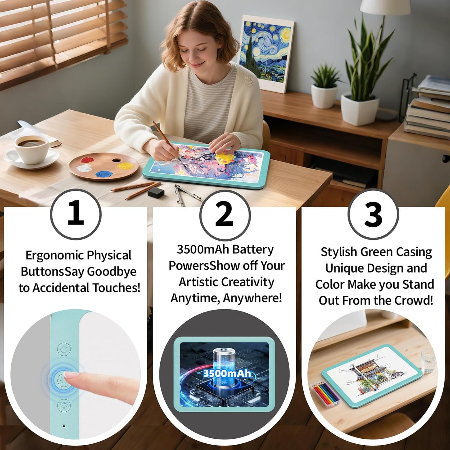PICOVISTA Rechargeable A3 Diamond Art Light Board,Super Bright Tracing Light Box,6 Levels Brightness with 3 Colors Mode, Wireless LED Pad for Diamond Painting,Weeding Vinyl,Sketching & Drawing