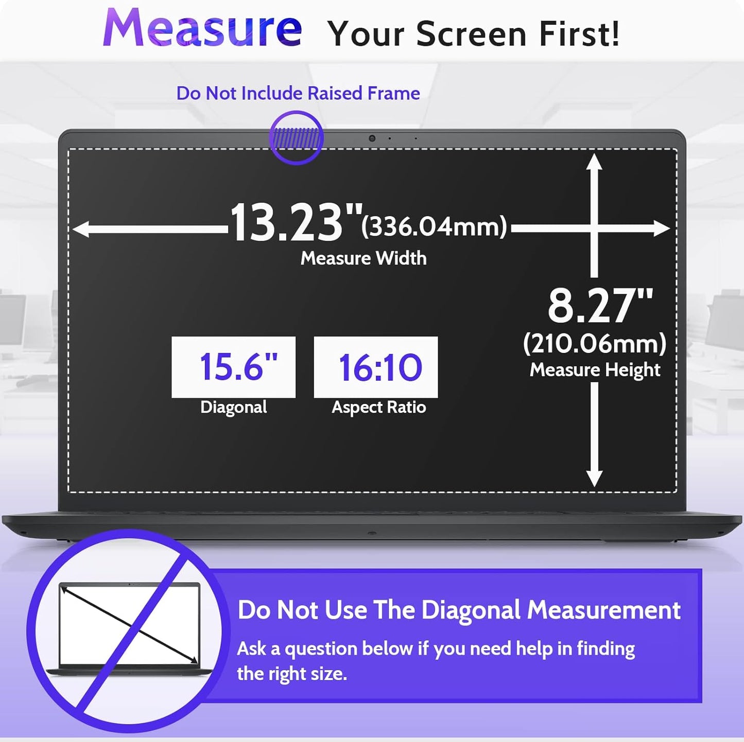 Peslv 15.6 Inch Laptop Privacy Screen Compatible With Lenovo Hp Dell Acer Asus Thinkpad Envy Xps, 16:9 Aspect Removable Anti Glare Blue Light Filter Protector, 15 In Computer Monitor Security Shield