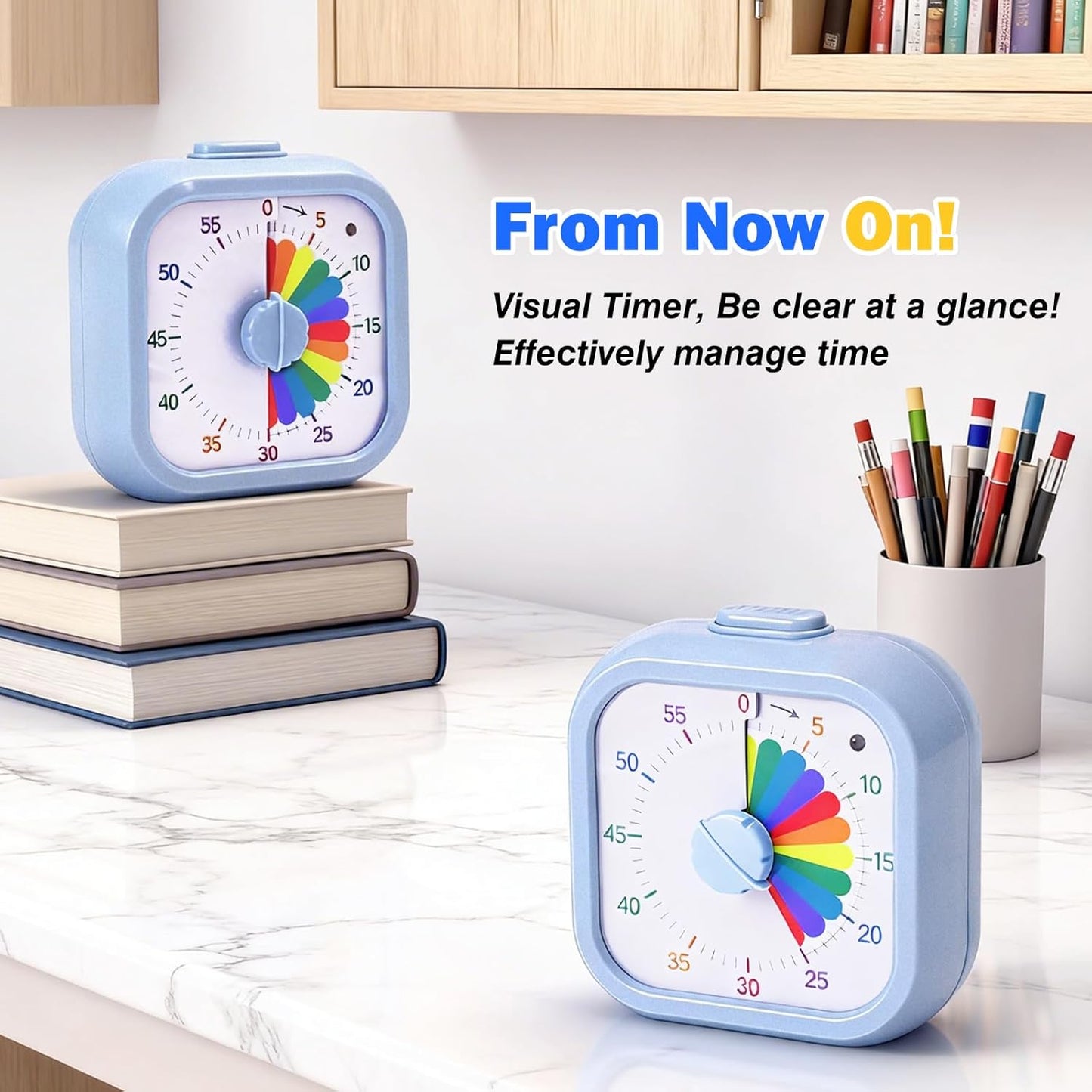 Mwellewm Visual Timer for Kids, 60 Minute Time Digital Pomodoro Timer Countdown with Silent Pause Function for Classroom Kitchen Study Cooking Meetings ADHD Rainbow Pattern(Blue)