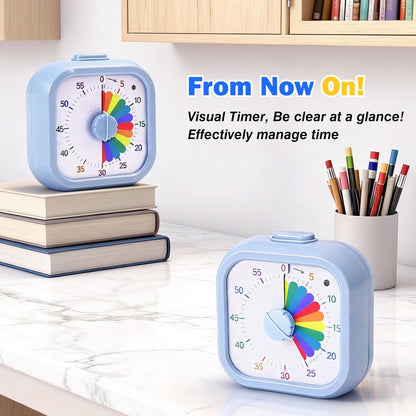 Mwellewm Visual Timer for Kids, 60 Minute Time Digital Pomodoro Timer Countdown with Silent Pause Function for Classroom Kitchen Study Cooking Meetings ADHD Rainbow Pattern(Blue)