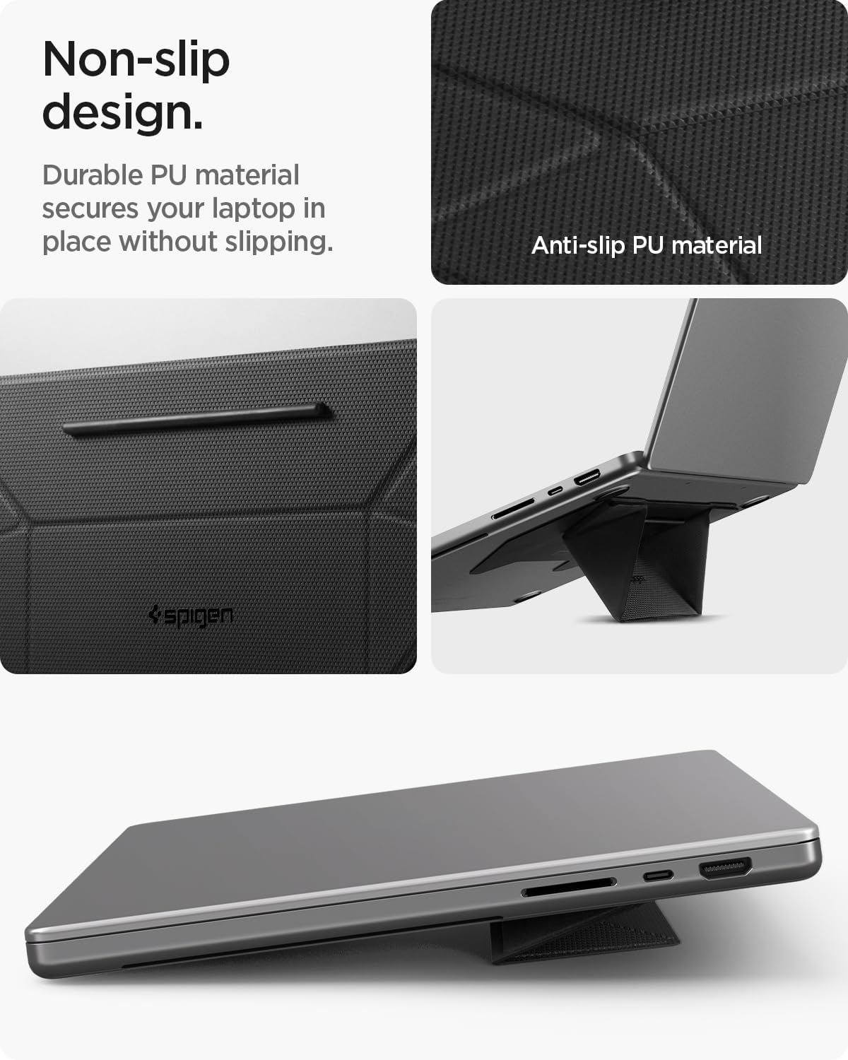 Spigen Slim Fold Portable Laptop Stand Keyboard Riser Foldable Ergonomic Angle Lift Anti-Slip Compatible with MacBook Neo, MacBook Air, MacBook Pro 11"-16" and iPad/Air/Pro and More - Black (LD201-S4)