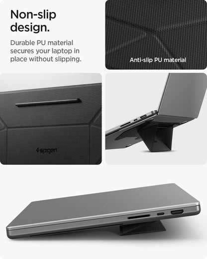 Spigen Slim Fold Portable Laptop Stand Keyboard Riser Foldable Ergonomic Angle Lift Anti-Slip Compatible with MacBook Neo, MacBook Air, MacBook Pro 11"-16" and iPad/Air/Pro and More - Black (LD201-S4)