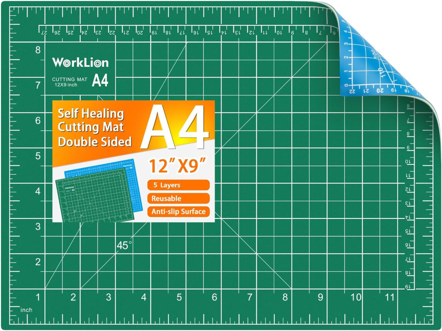 Worklion Self Healing Cutting Mat for Craft-Thickened 18inch x 12inch fabric sewing mat for quilting,rotary cutting, nonslip