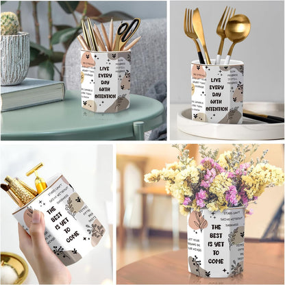 Pen Holder, Pencil Holder for Desk, Marble Desk Organizer Cute, Durable Ceramic Pencil Cup, Decorative Makeup Brush Holder Cup, Stationery Holder for Office, Home, Gray Marble