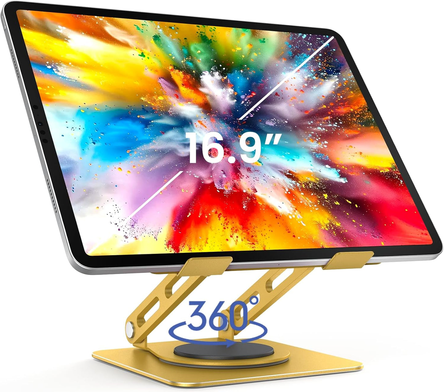 LOXP Adjustable Tablet Stand, 360 Rotating iPad Stand with Heavy-Duty Base, Tablet Holder Compatible with 4.7-16.9" Device, iPad Pro Air Mini, Kindle, Surface Tablet, Portable Monitors - Black
