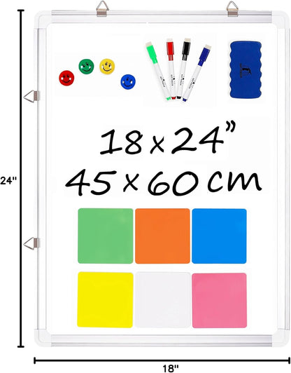 Whiteboard Set - Dry Erase Board 24 x 24 in with 1 Magnetic Eraser, 4 Dry Wipe Markers, 4 Magnets and 6 Magnetic Labels - Wall Hanging Reminder Kanban White Board for Home and Office (24x24 inch)