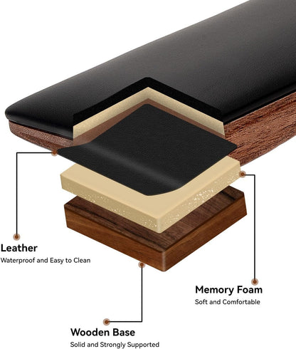 Keyboard Wrist Rest with Memory Foam Anti-Slip Rubber Base Ergonomic Wooden Wrist Rest for Mechanical Keyboard Durable and Easy to Clean for Gamer Staff (Walnut)