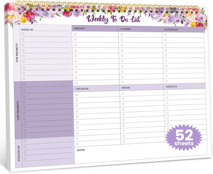 Weekly To Do List Notepad with 52 Undated Sheets（8.5"×11"）- Undated Weekly Planner Notepad for Office Desk Accessories and Supplies - Midnight Lilac