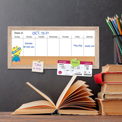 Magnetic Weekly Dry Erase White Board and Cork Board, Black Wood Frame，Magnetic Surface Whiteboard for Home Office and Wall Decor(ZHZL-2040BK)