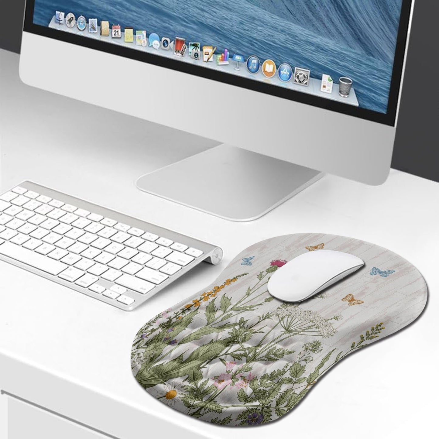 Hokafenle Ergonomic Mouse Pad Wrist Support, Wrist Rest Mousepad for Carpal Tunnel Pain Relief with Integrated Memory Foam Slope Massage Bulge (11.8x7.9 inch,Topographic Contour)