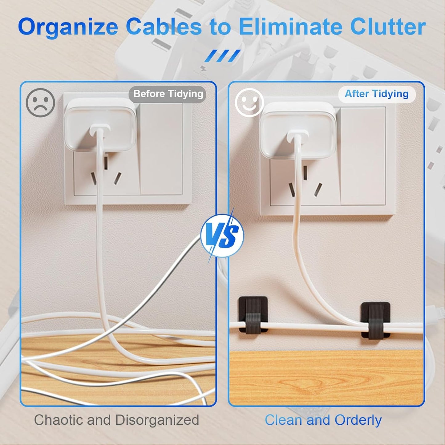 80Pcs Hook and Loop Cable Ties Under Desk Cable Management Adhesive Strips for Cord Hider Wire Organizer Computer Accessories for Desk Home Office Organization Essentials - 40 Black + 40 White