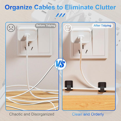 80Pcs Hook and Loop Cable Ties Under Desk Cable Management Adhesive Strips for Cord Hider Wire Organizer Computer Accessories for Desk Home Office Organization Essentials - 40 Black + 40 White