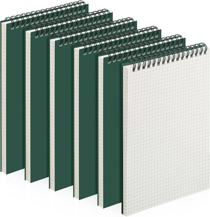Engrowtic 6 Pack Graph Paper Spiral Notepad A5 Top Wirebound Notepad Grid Notebook Steno Pad Memo Notebook Grid Paper 140 Pages for Writing Sketching Drawing Office Supply (Black)