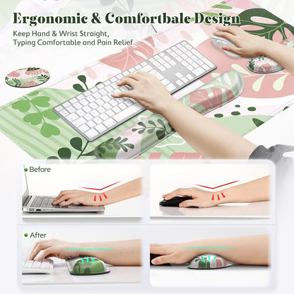 Gimars Upgrade Enlarge Silky and Superfine Fabric Gel Memory Foam Keyboard Wrist Rest Set, Ergonomic Keyboard Mouse Wrist Support for Typing Pain Relief, Comfort for Office, Gaming, Computer, Black