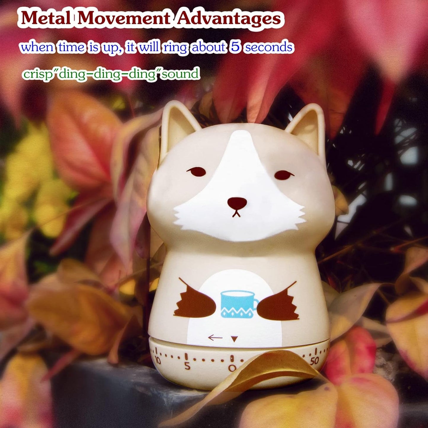 Mechanical Kitchen Timer - Cute Animal Wind Up 60 Minutes Manual Countdown Timer for Kids, Classroom, Home, Study and Cooking - Grey Raccoon