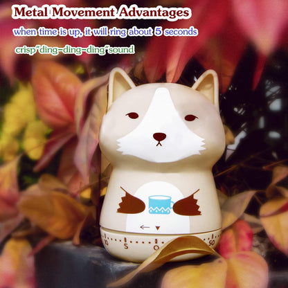 Mechanical Kitchen Timer - Cute Animal Wind Up 60 Minutes Manual Countdown Timer for Kids, Classroom, Home, Study and Cooking - Grey Raccoon