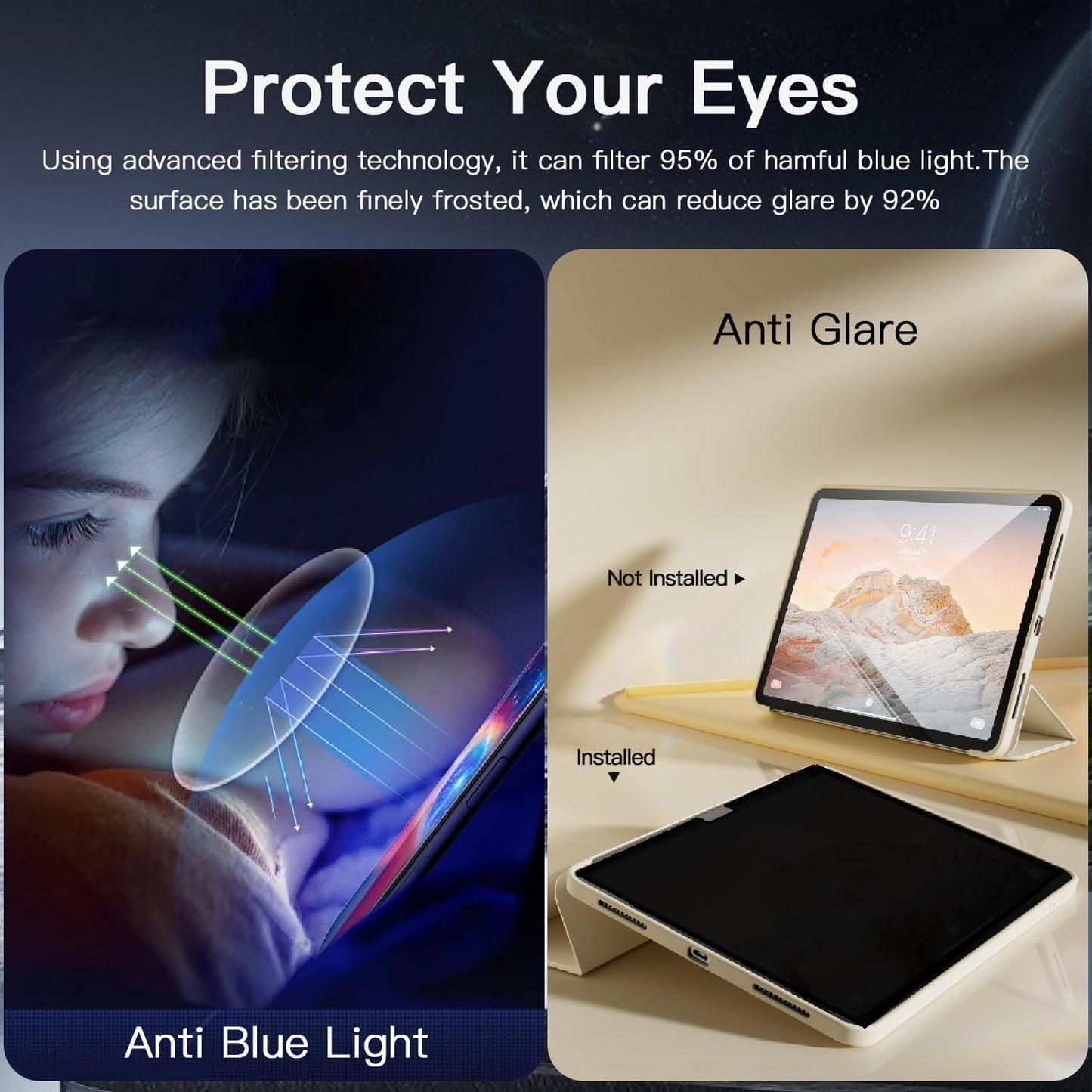 2 Pack Magnetic Hanging Computer Privacy Screen 24 Inch for 16:9 Widescreen Monitor, Removable Privacy Screen Anti Glare Blue Light Computer Screen Privacy Shield, Anti-Scratch 24in Protector Film