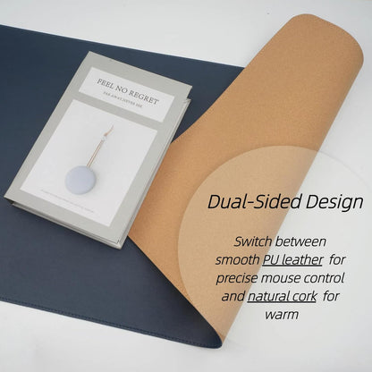 Desk Pad Mat Dual-Sided Natural Cork and PU Leather Non-Slip Water-Resistant Desk Matt for Desktop