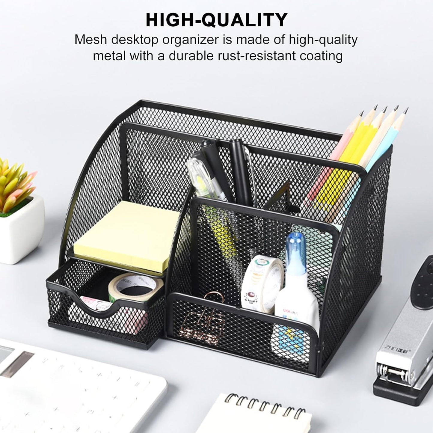 Cayxenful Pencil Holder For Desk,5 Slots 360°Degree Rotating Desk Organizers And Accessories,Desktop Storage Stationery Supplies Organizer, Cute Pencil Cup Pot For Office, School, Home (C-Blue)