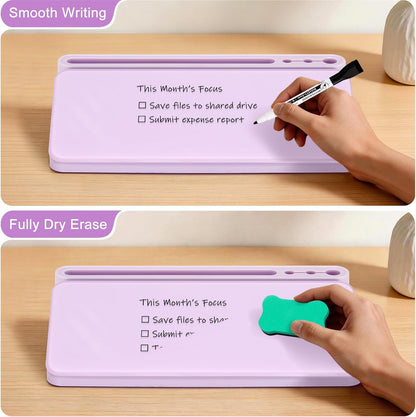 WALGLASS Small Desktop Whiteboard with Storage, Glass Desk Dry Erase White Board Computer Keyboard Stand with Drawer, Desk Organizers with Accessories for Office, Home, School Supplies White