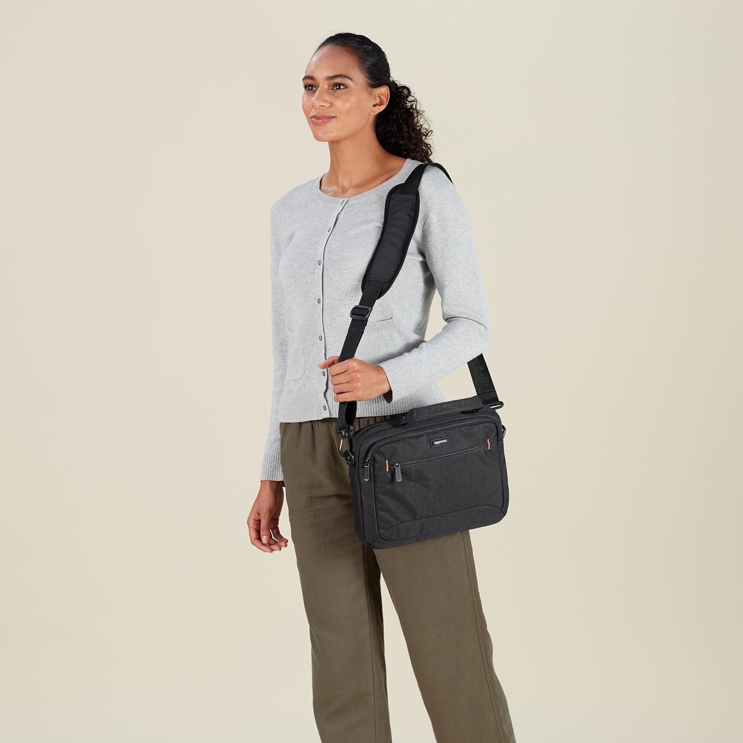 Amazon Basics Laptop Tablet Carrying Case with Shoulder Strap and Grab Handles, 14-inch, Black, Compartments for Storage