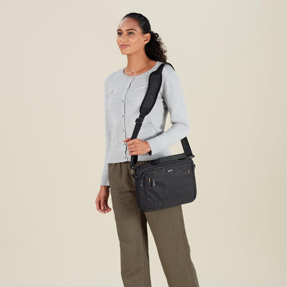 Amazon Basics Laptop Tablet Carrying Case with Shoulder Strap and Grab Handles, 14-inch, Black, Compartments for Storage