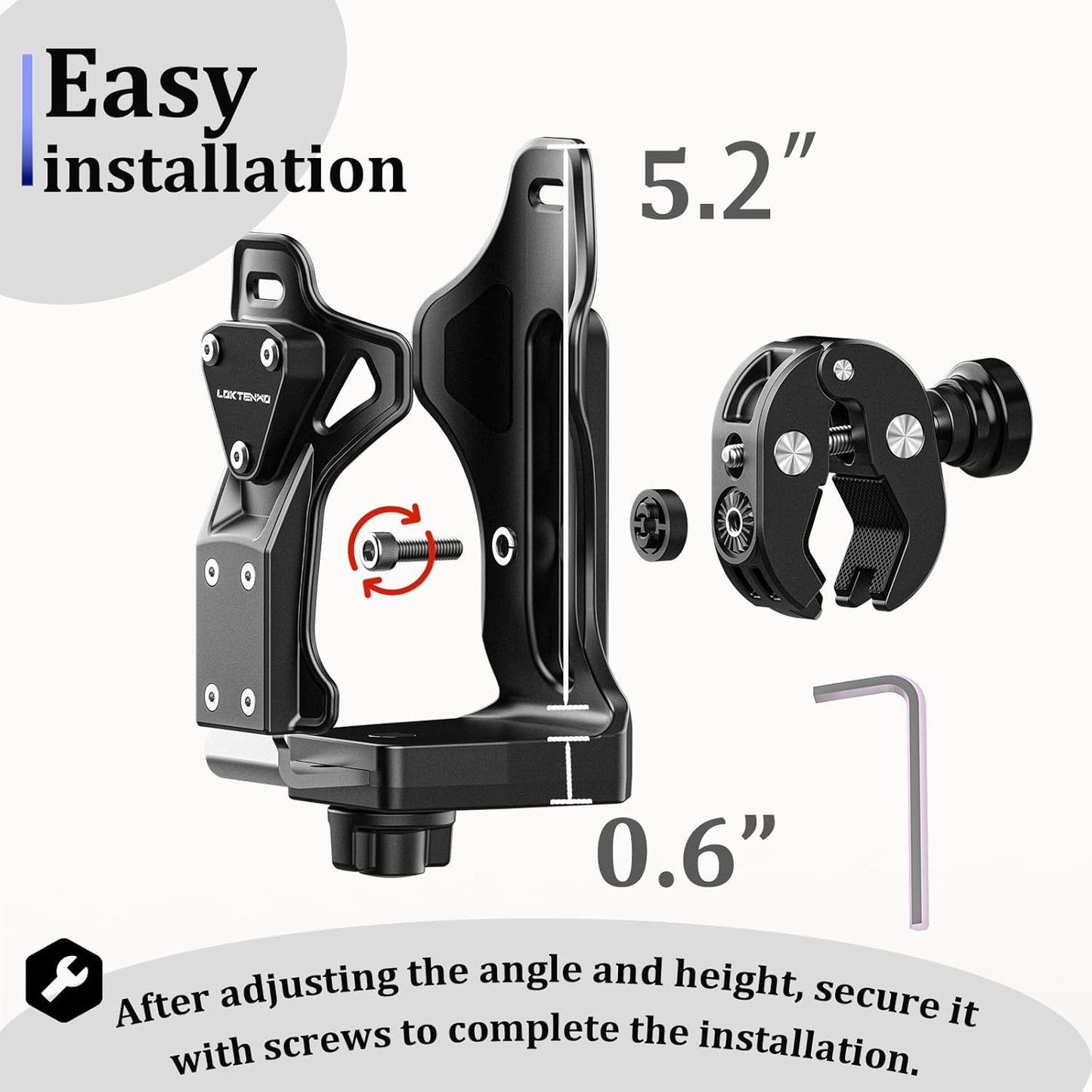 LOKTENWO Anti-Theft Motorcycle Cup Holder, Extra Large Adjustable Size Bike Water Bottle Holder for 1.95-3.6" Diameter Bottles, Bicycle Drink Cage for Handlebar & Frame Fit Scooter, Stroller, ATV