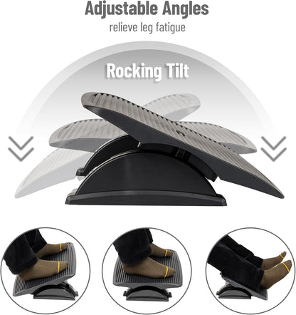 Mind Reader Foot Rest, Under Desk at Work, Ergonomic, Height Adjustable, Office, Plastic, Black