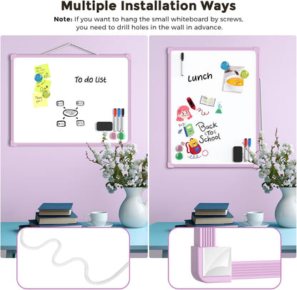 MaxGear Double-Sided Dry Erase Board for Wall, 16"x12" Hanging Whiteboard, Small Dry Erase White Board with 3 Markers and 4 Magnets, Portable Whiteboard for Planning, Drawing, Memo, to Do List