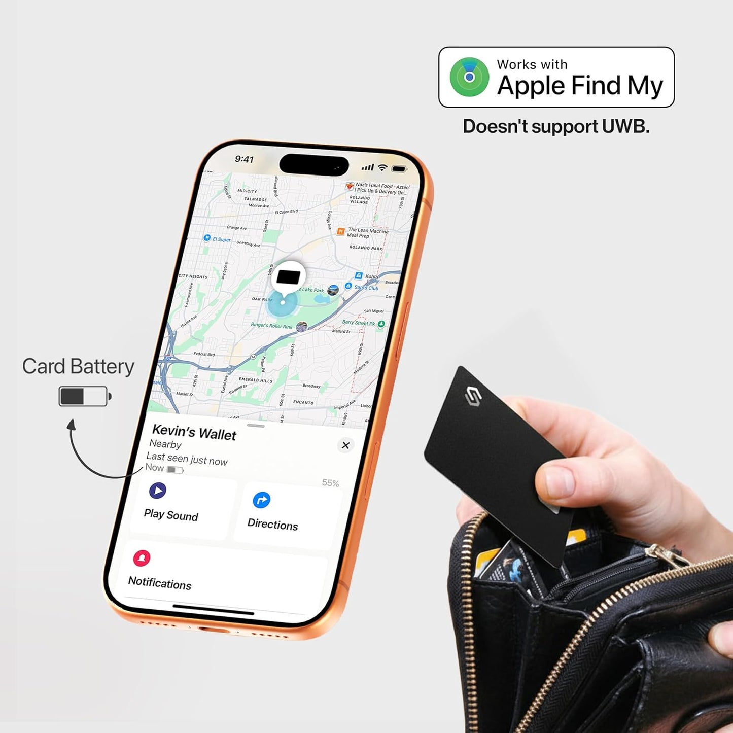 SPOTMINDERS Apple MFi Certified Wallet Tracker PRO for Travel Credit Card Design Works with Apple Find My IP68 Waterproof Rechargeable Tracking Card for Wallet Luggage Passport 0.07in Slim Item Finder
