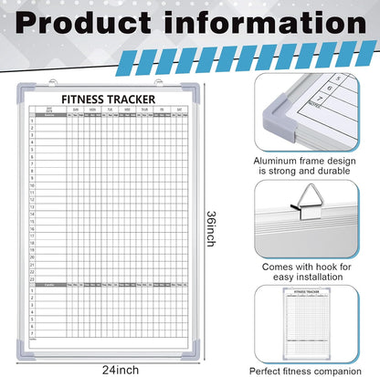 Lincia 16 x 12 Inch Fitness Tracker Whiteboard Workout Calendar for Home Gym Dry Erase Planner Hanging Removable to Do List for Wall Whiteboard with Aluminum Frame for Gym Program(Style A)