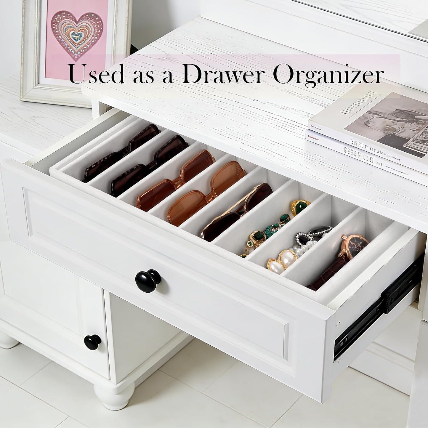 Velvet Sunglass Organizer Tray, Stackable Glasses Case for Drawer, Eyeglasses Watches Jewelry Display Holder Women Men