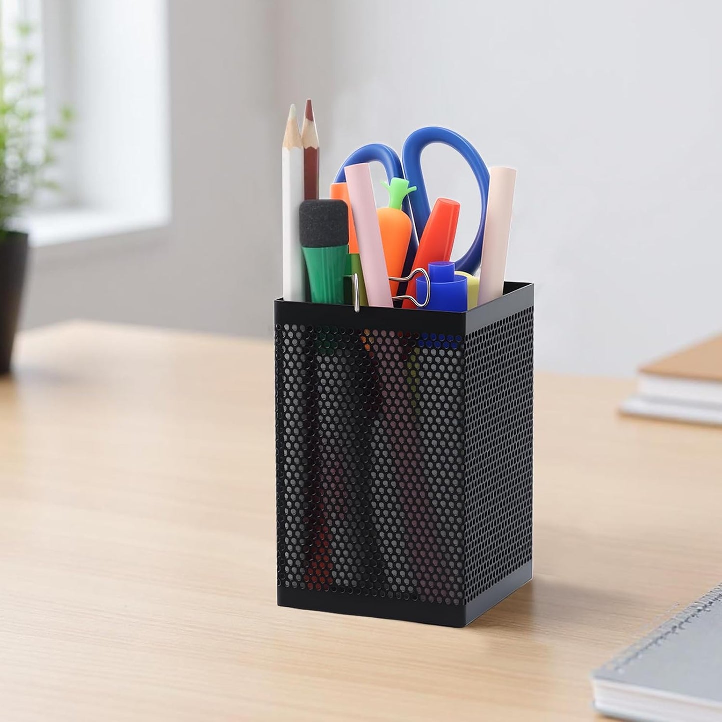 Comix Pen Holder Desk Organizer, Wire Mesh Pencil Cup with Foam Pad and Non-Slip Bottom Office Supplies Desk Accessories for Home Office School, 1 Pack