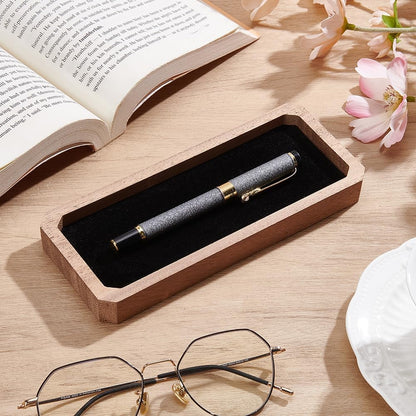 INFUNLY Walnut Pen Gift Box 7.5x3.2x0.8 Inches Brown Pen Case with Velvet Padding Ballpoint Pen Box Wood Lid Jewelry Display Case Rectangle Pen Tray for Jewelry Birthday Gift Souvenir Business Gift