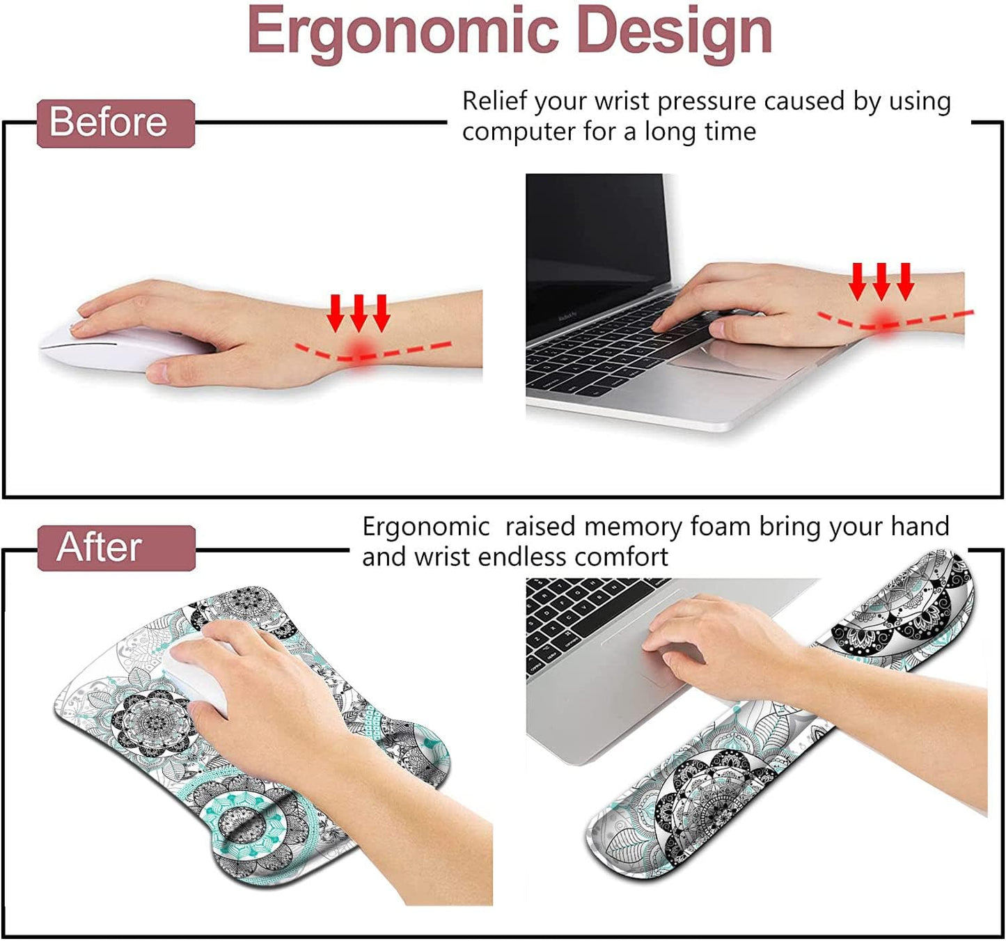 Mouse Pad with Wrist Support, Ergonomic Gel Mouse Pad Beautiful Flowers,Non-Slip Durable, Memory Foam Keyboard Wrist Rest, Suitable for Office Typing Games, Pink Hyacinths on Wood Panel