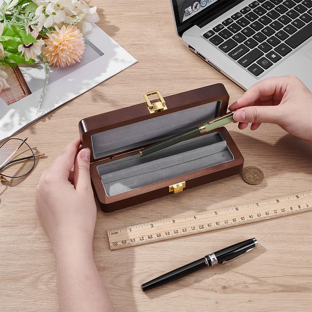 BENECREAT 2Slots Fountain Pen Collector Organizer, Rectangle Wood Pen Packing Boxes with Alloy Clasps and Velvet Inside for Ballpoint Pen, Fountain Pen, 1.9x6.2inch