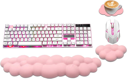 Cloud Wrist Rest Keyboard, PU Leather Memory Foam Wrist Rest for Computer Keyboard, Ergonomic Keyboard Wrist Rest and Cute Mouse Wrist Rest for Gaming,Office,Computer,Typing Pain Relief,Pastel Green
