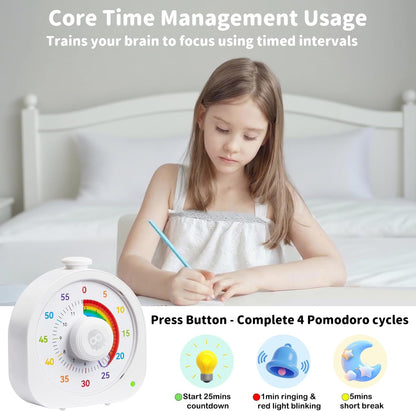 Visual Timer for Kids and Adults 60 Min/12 Hour Rechargeable Countdown Timer with Magnetic Sticker and Mute Function Kids Pomodoro Timers for Classroom Office Kitchen Silent Operation & Rainbow Disk