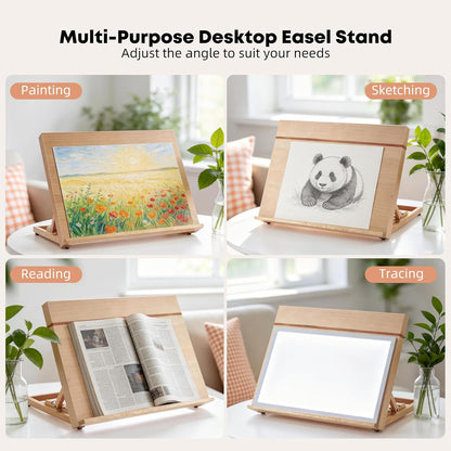 Wooden Tabletop Easel for Painting, Adjustable Table Top Artist Drawing Board for Adults, Students, 5-Position Art Easel Stand 25.6" x 18.9" Drafting Board with A3 Sketch Paper, A2