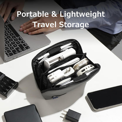 RIGHT AWAY Travel Tech Pouch，Waterproof Cord Case，Electronics Organizer Travel Case，Cable Organizer Storage Bag For Phone, Charger, Accessories(BLACK)