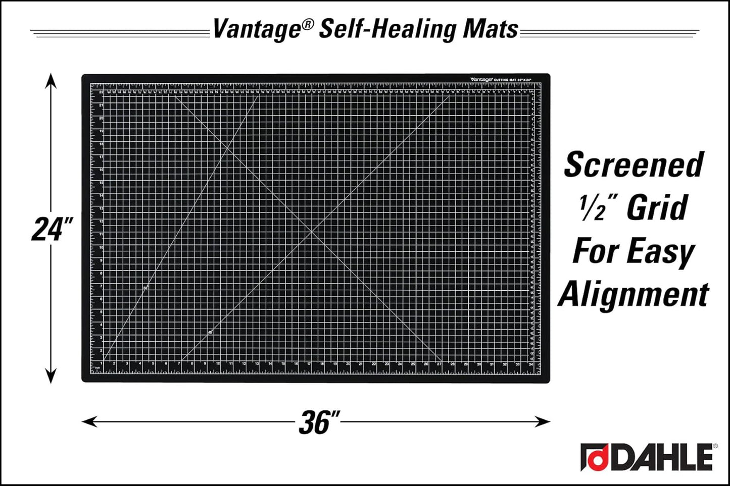 Dahle Vantage 10670 Premium Self-Healing Cutting Mat, 9"x12", 1/2" Grid, 5 Layers for Max Healing, Perfect for Crafts & Sewing, Black