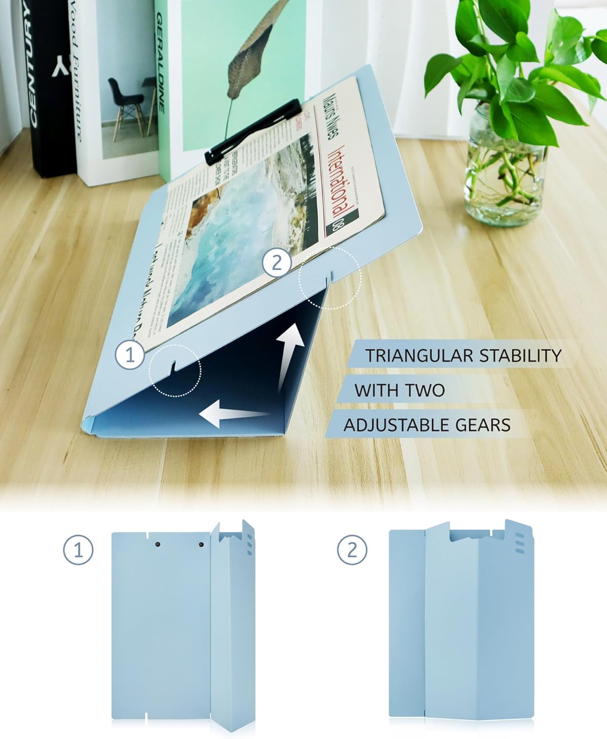Free Standing Clipboard and Desktop Stand with Adjustable Buckles Easel Back - Foldable Stand and Document Holder for School, Office and Business Use (9.37 x 12.6 inches) (Black)