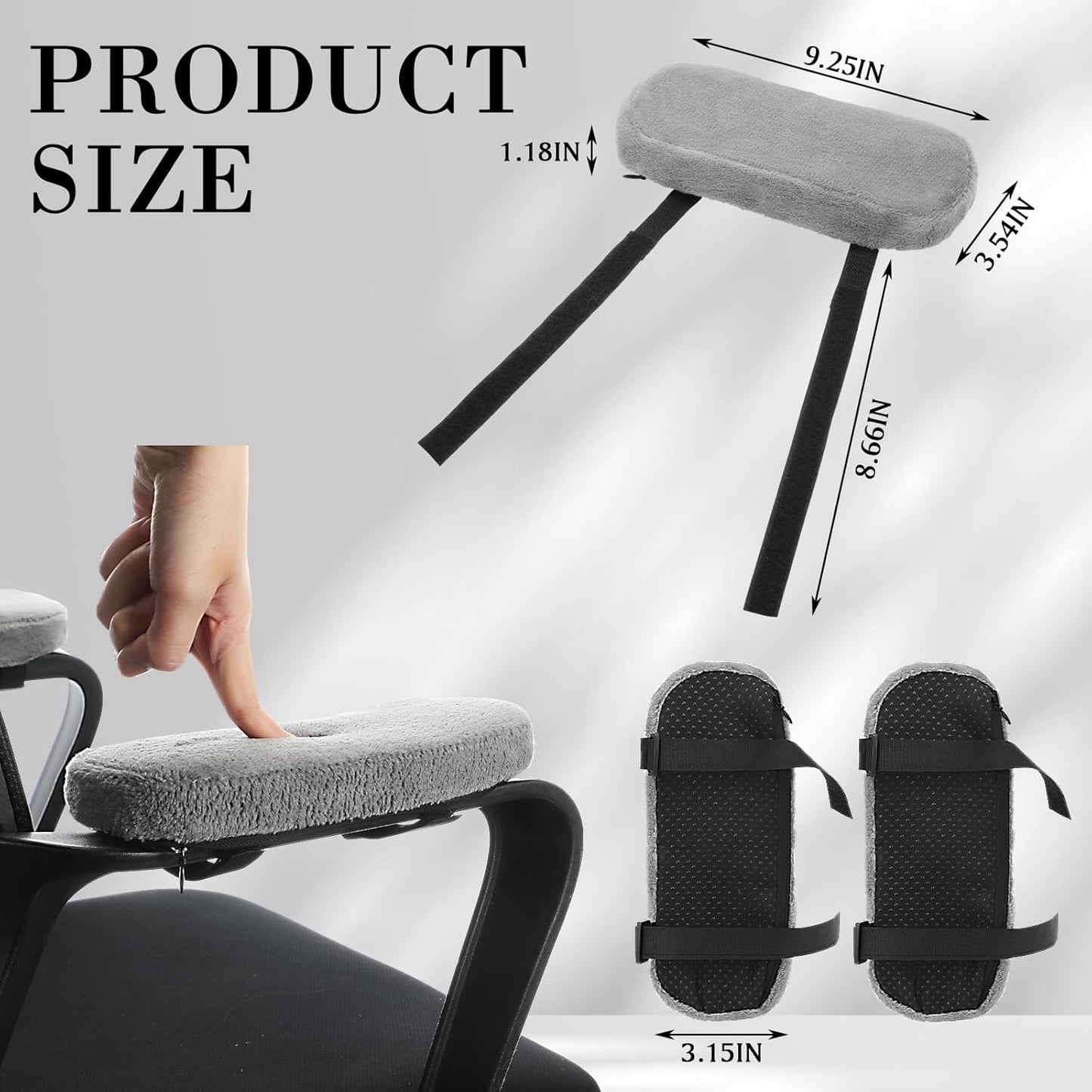 Threlaco 2 Pcs Office Chair Armrest Pads Soft Foam Office Chair Arm Covers Fluffy Flannel Gaming Armchair Armrest Cushion for Elbows and Forearms Support Pressure Relief(Gray)